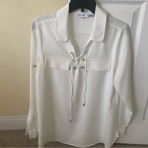 Calvin Klein White Lace-Up Blouse SZ S